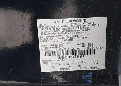 2016 Ford Taurus Sel z USA, uszkodzony, nr VIN 1FAHP2H86GG146589